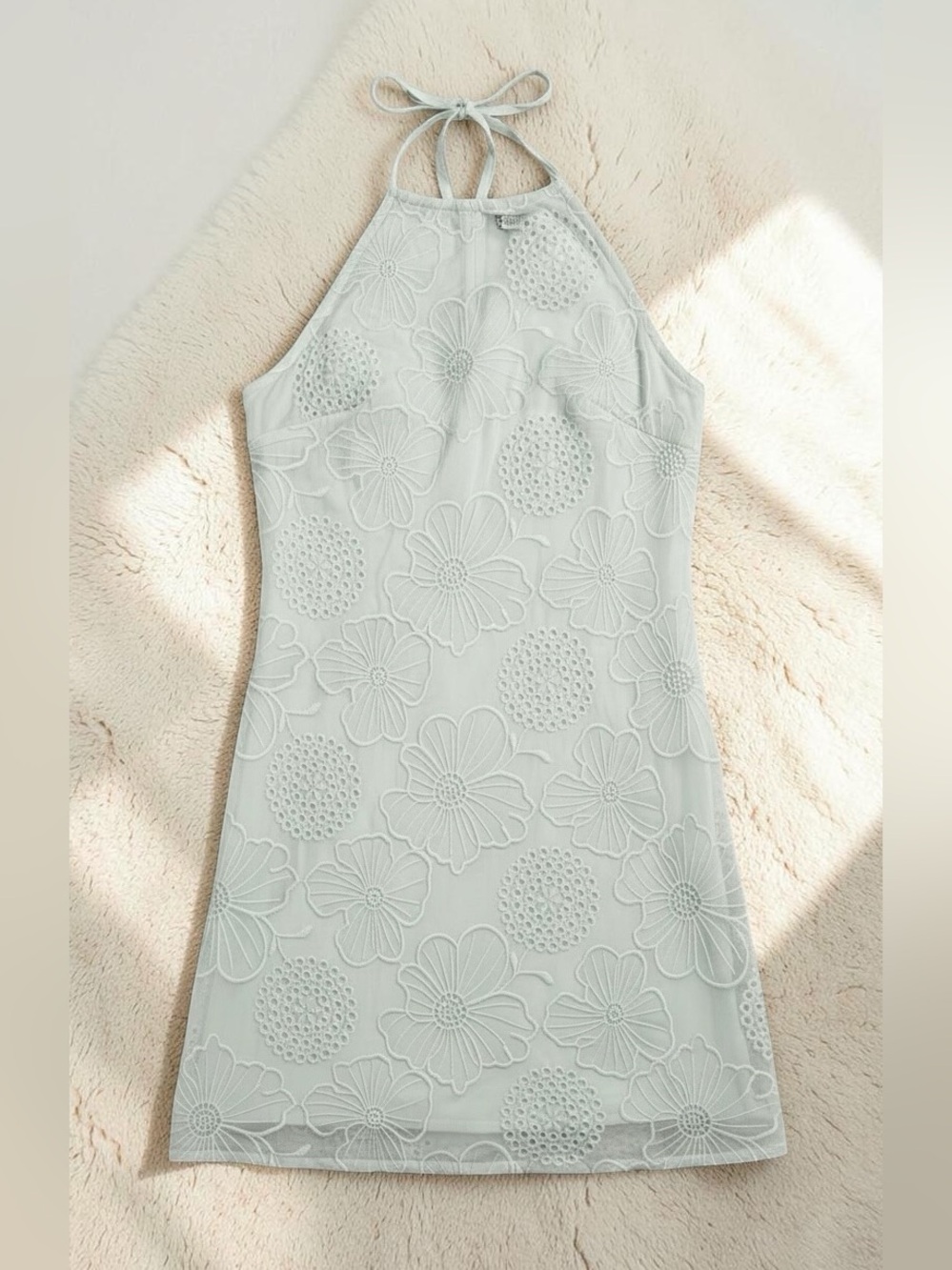 NWT Lulus Pale Mint Floral Embroidered Halter Dress - Medium